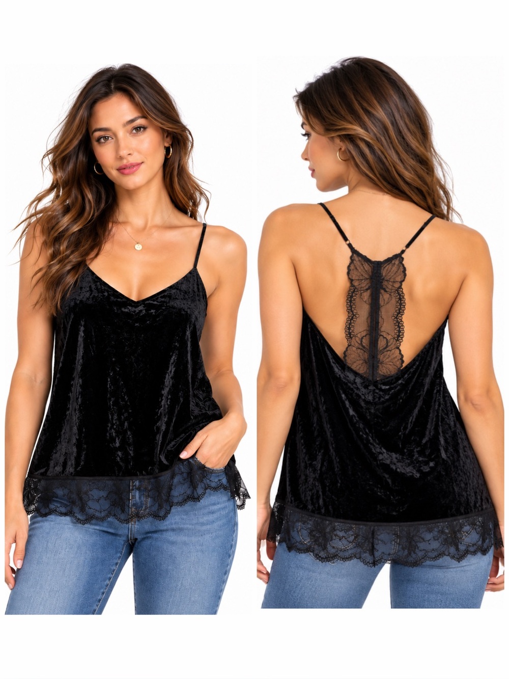 APT. 9 Black Velvet Lace Cami Tank L Romantic Goth Coquette Y2K